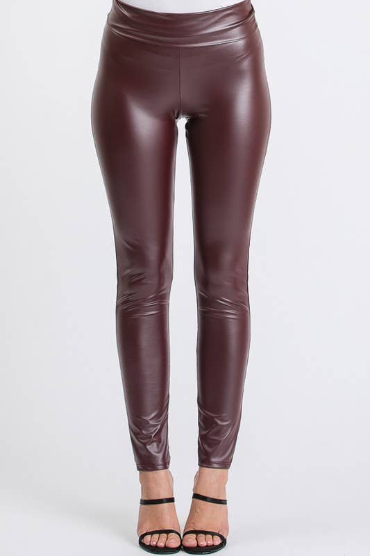 Faux Leather Slim Fit Leggings in Burgundy