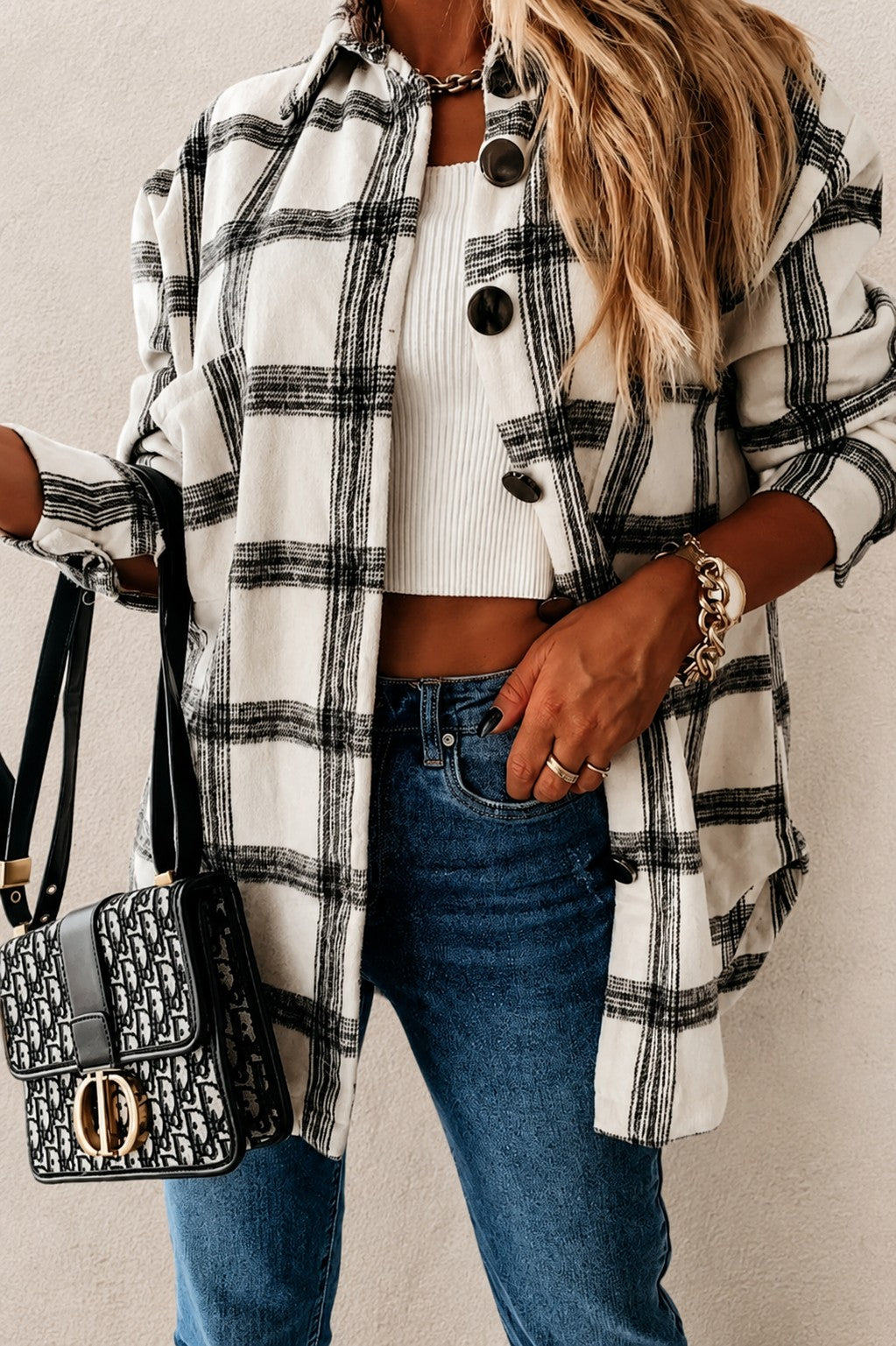 Plaid Oversized Button Down Shacket