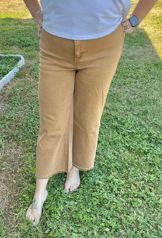 Acid Washed High Waist Frayed Hem Straight Pants