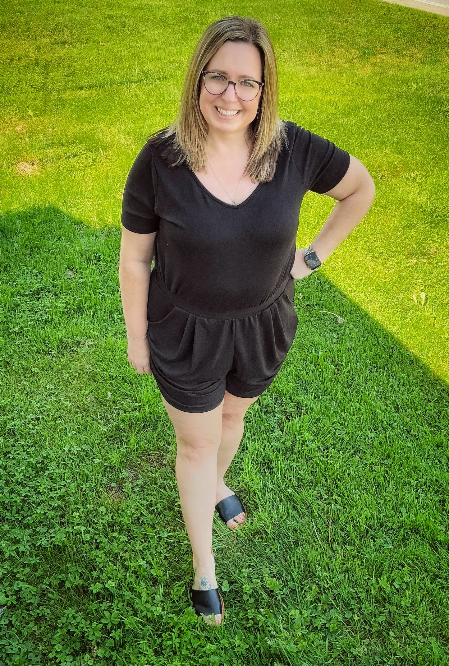 White Birch Short Sleeve Solid Knit Romper