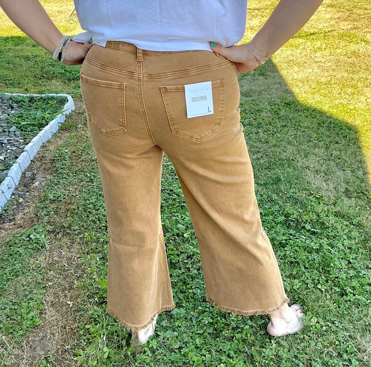 Acid Washed High Waist Frayed Hem Straight Pants