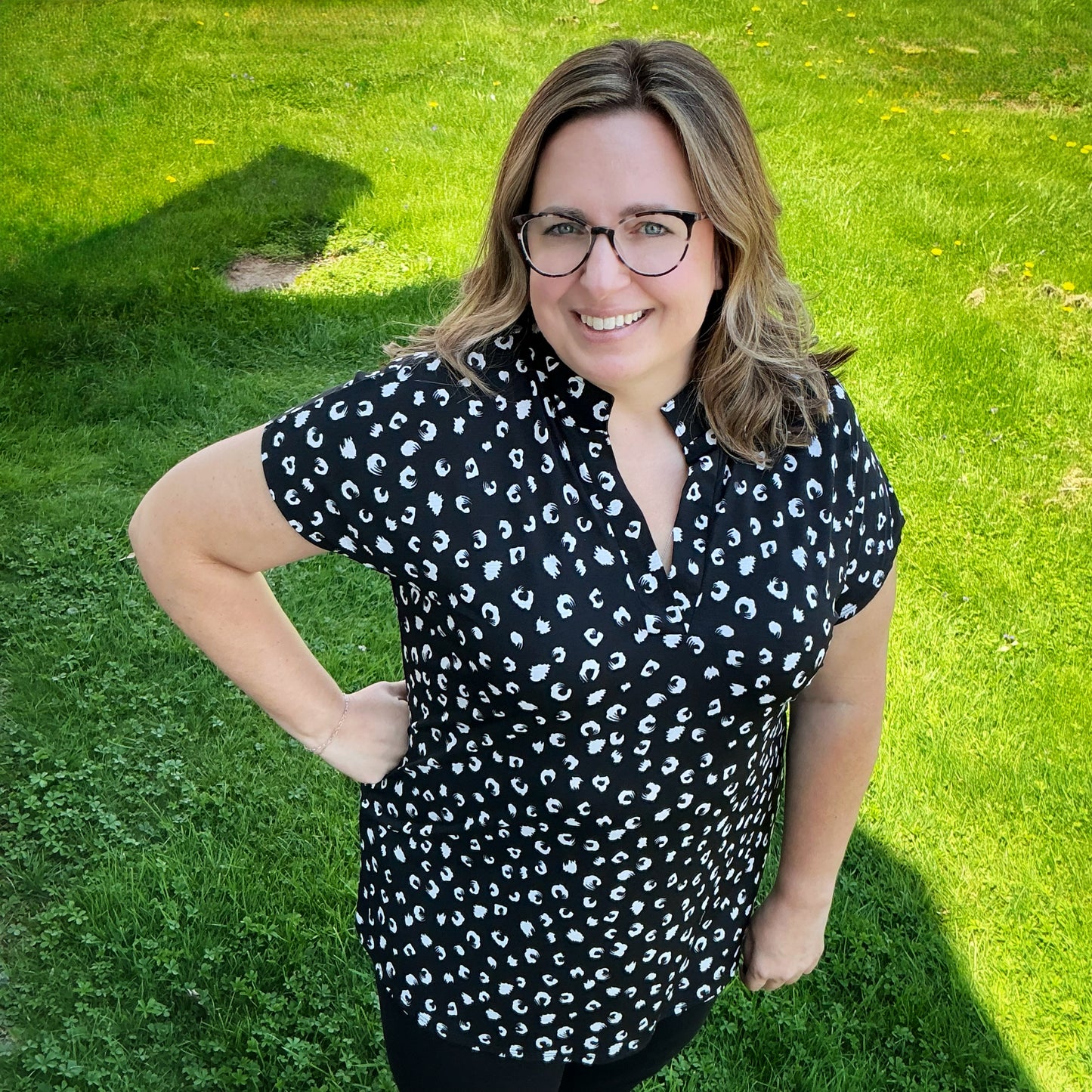 Black Animal Print Mandarin Collar Top