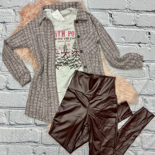 Tweed Button Down Shacket With Pockets