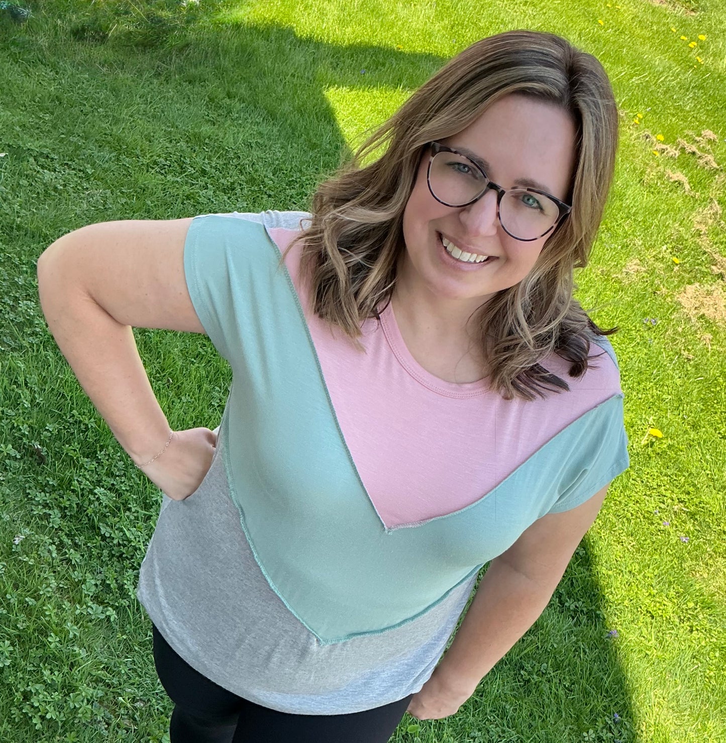 Solid Color Block Top with Stitch