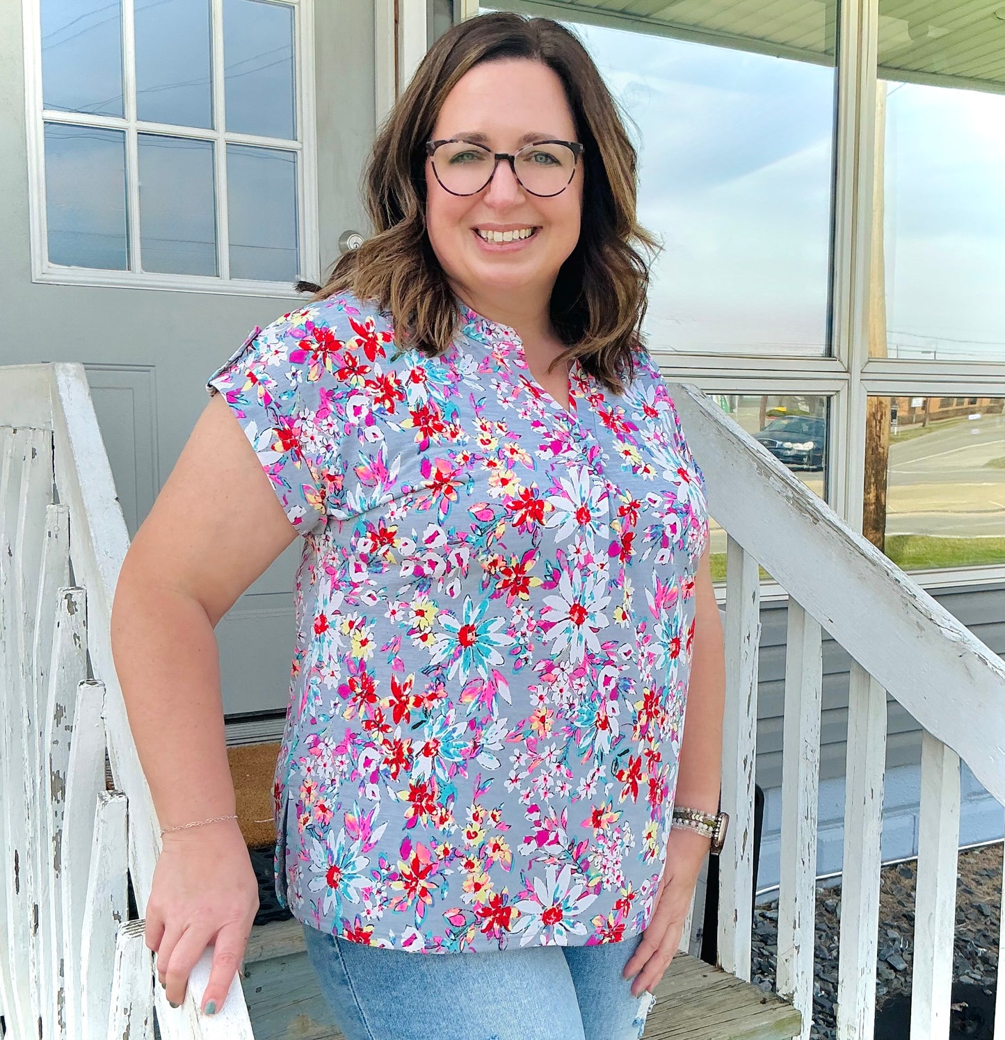 Grey Floral Lizzy Top