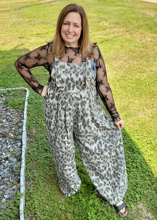 Relaxed Fit Wide Leg Leopard Jumpsuit