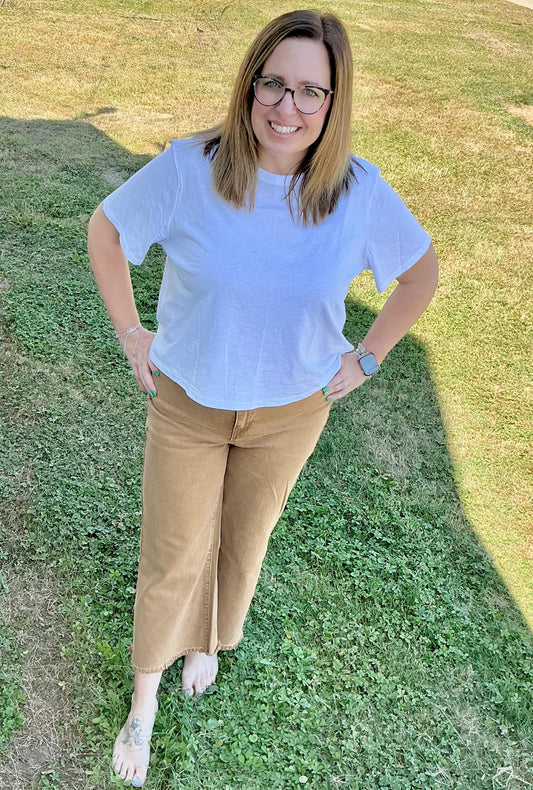 Acid Washed High Waist Frayed Hem Straight Pants