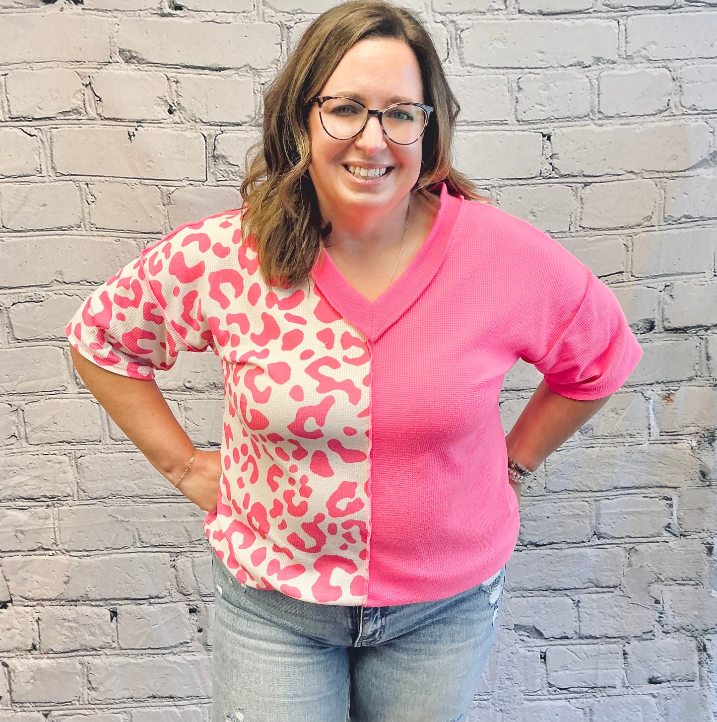 Hot Pink Solid and Animal Top *FINAL SALE*