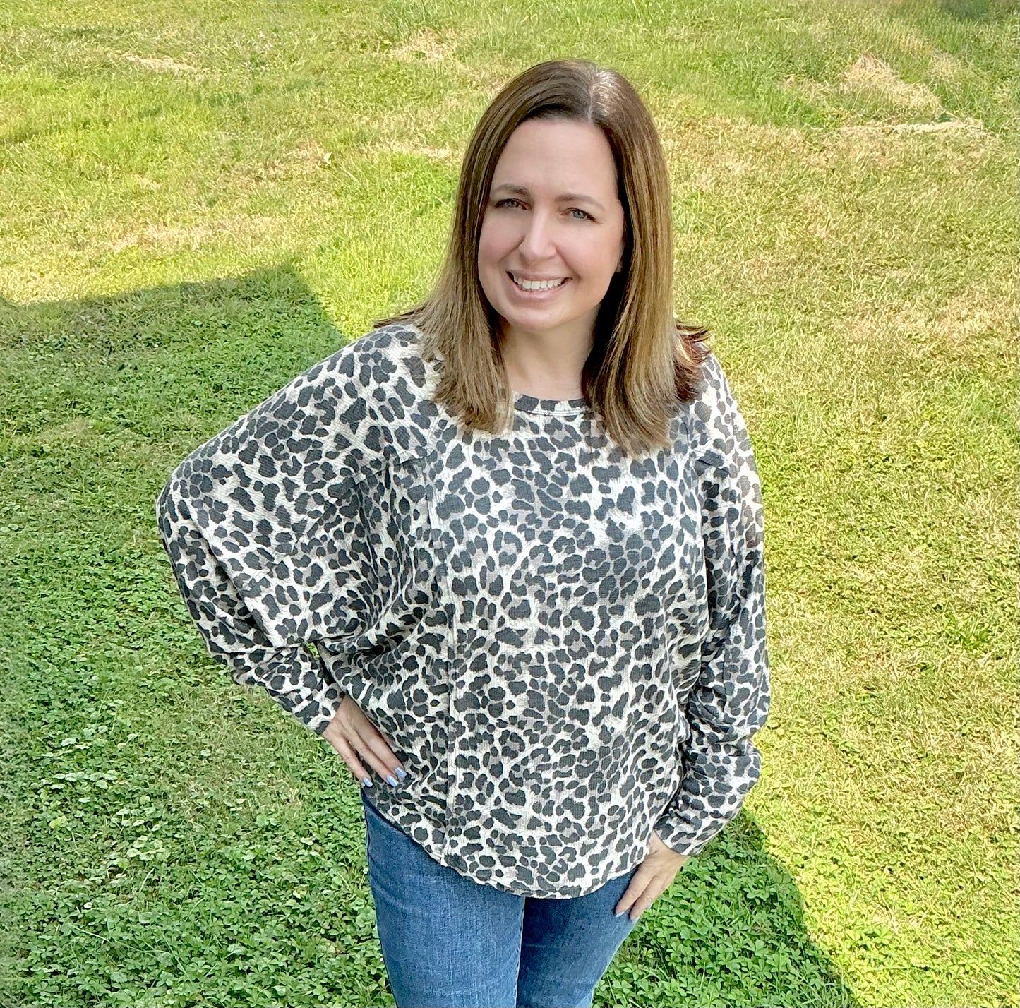 Scoop Neck Leopard Print Waffle Knit Top