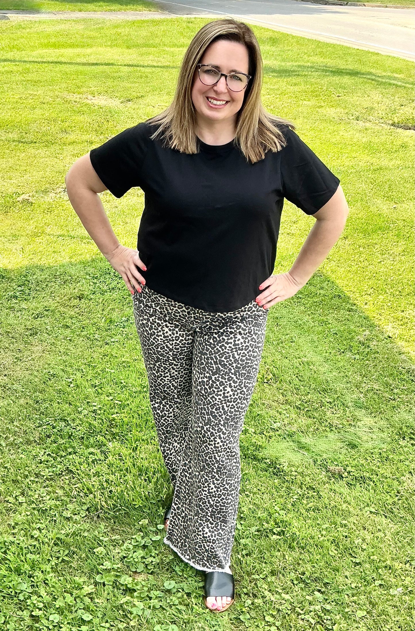 Leopard Print High Rise Flare Jeans
