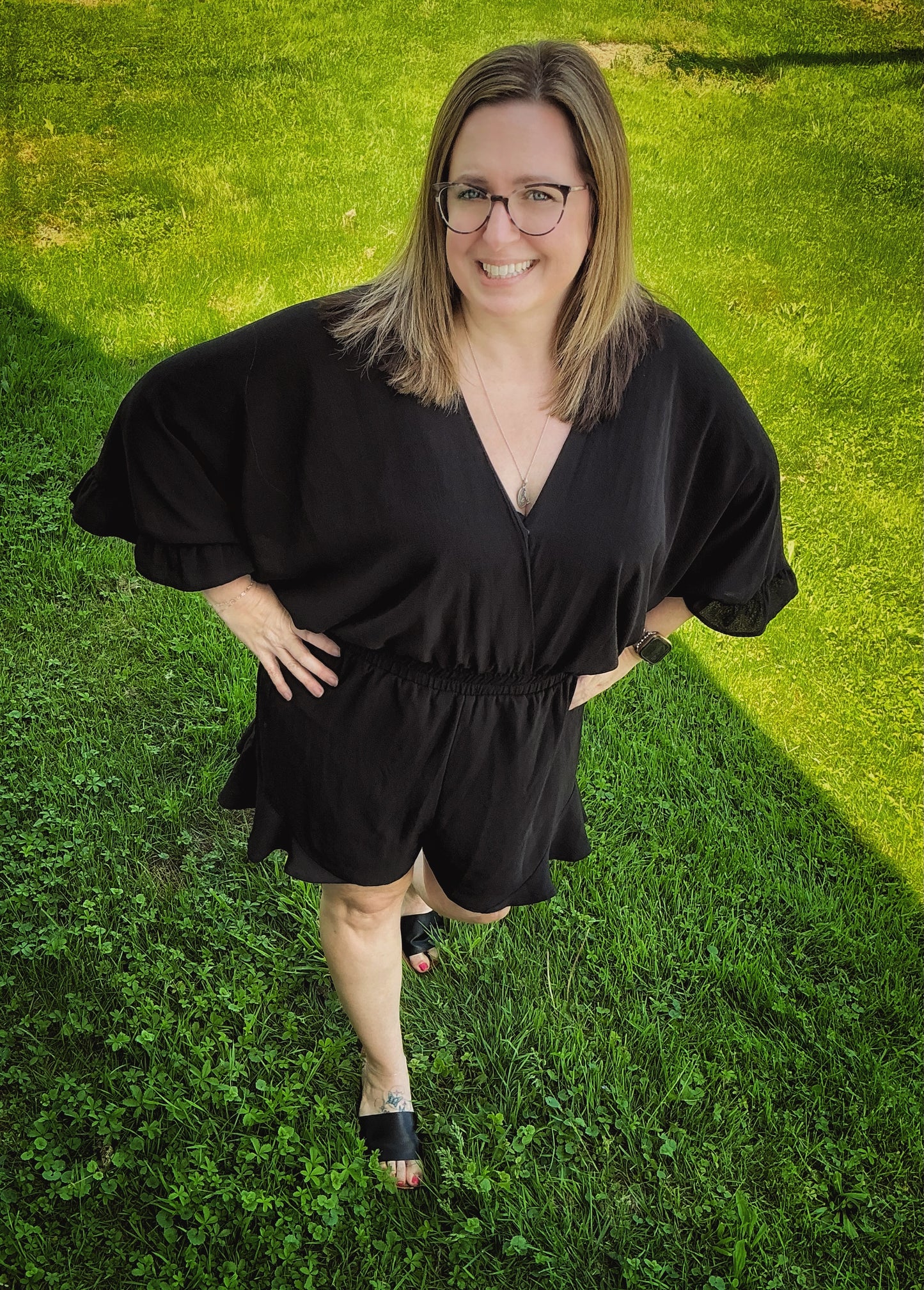 Ruffled Dolman Sleeve Romper