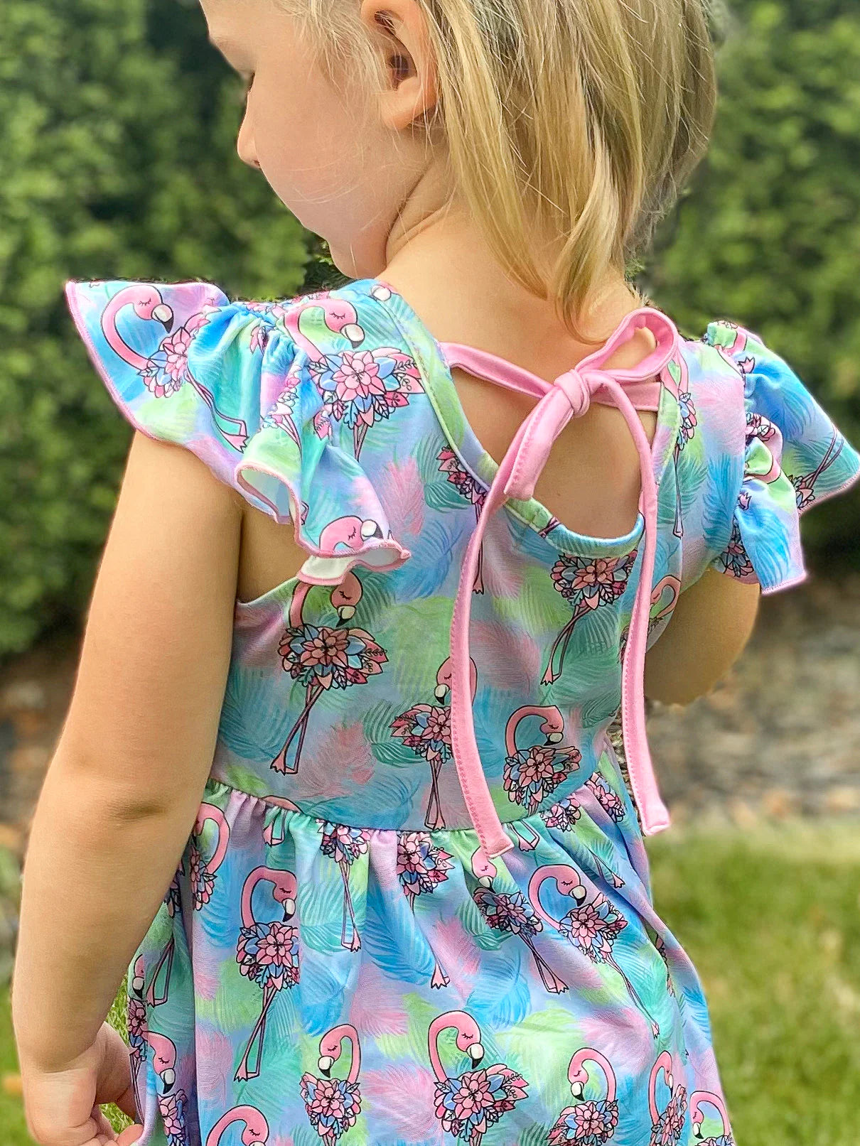 Flowery Flamingo Girls Dress