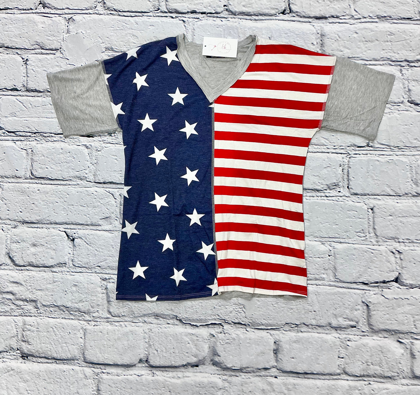 Short Sleeve Multi Color Flag Theme Print Top