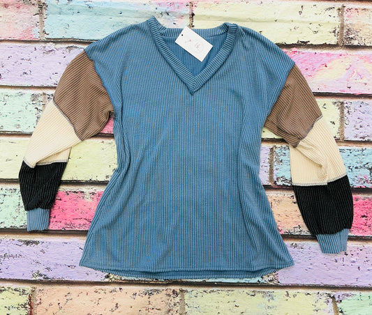 Long Sleeve Urban Rib Color Block Top
