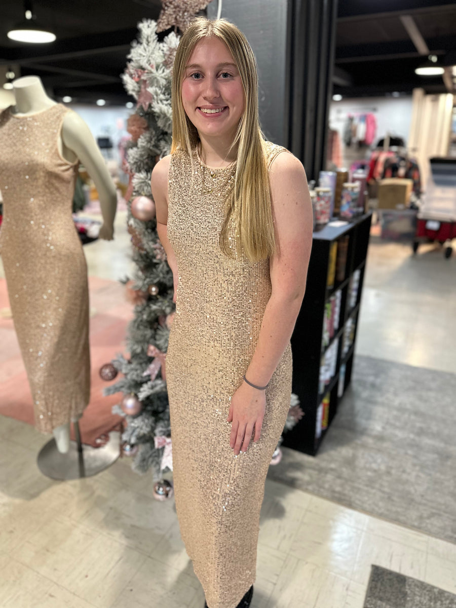 Sleeveless Round Neck Sequin Maxi Dress Locke & Key Boutique