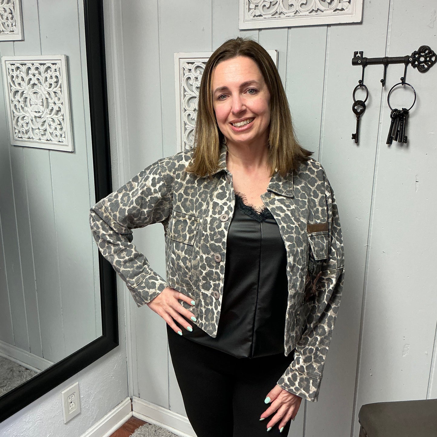 Leopard Denim Jacket with Back Contrast