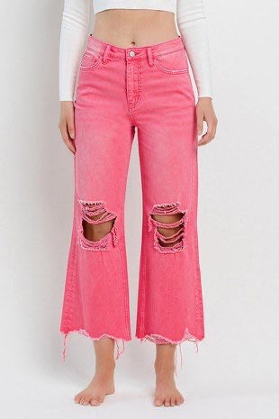Vervet Hot Pink 90'S Vintage High Rise Crop Flare Jeans