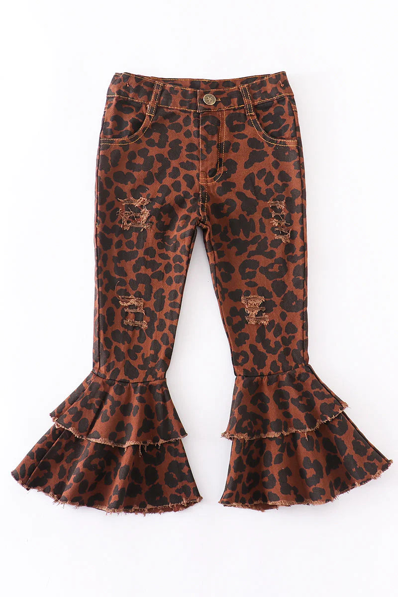 Girls Leopard Double Layered Denim Jeans