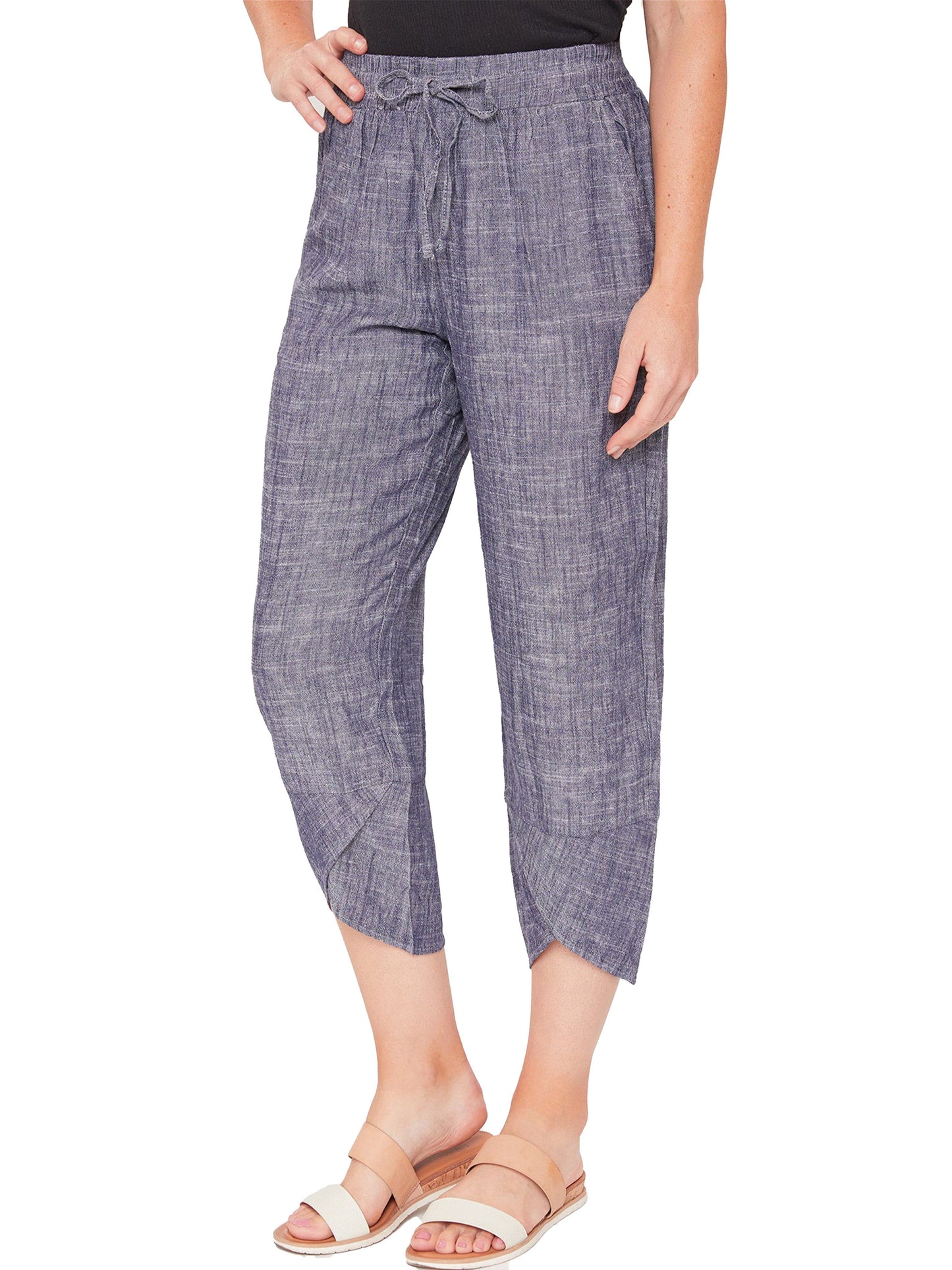 Linen Elastic Waist Pant with Tulip Hem