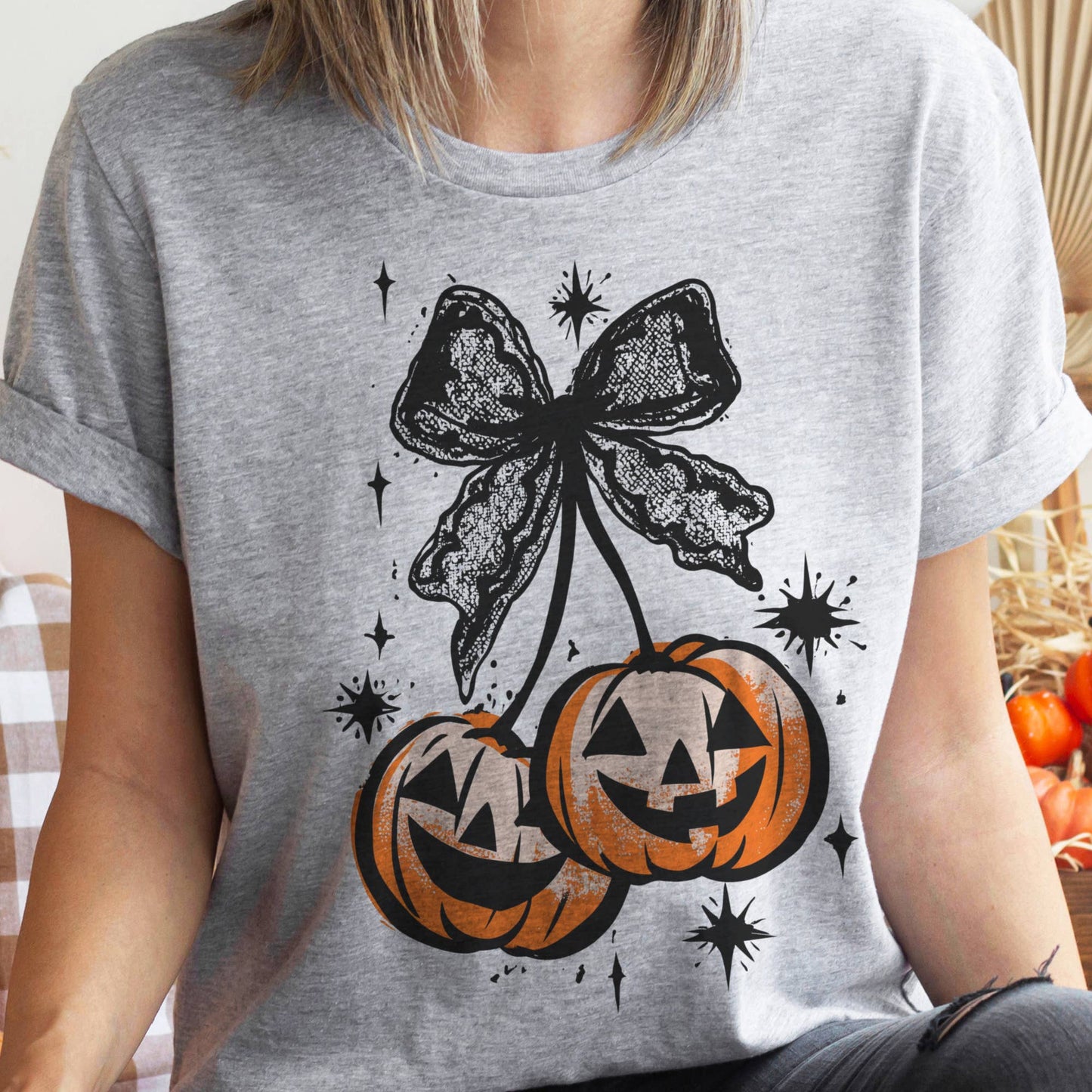 Halloween Pumpkin Cherries JackOLantern Vintage Graphic Tee