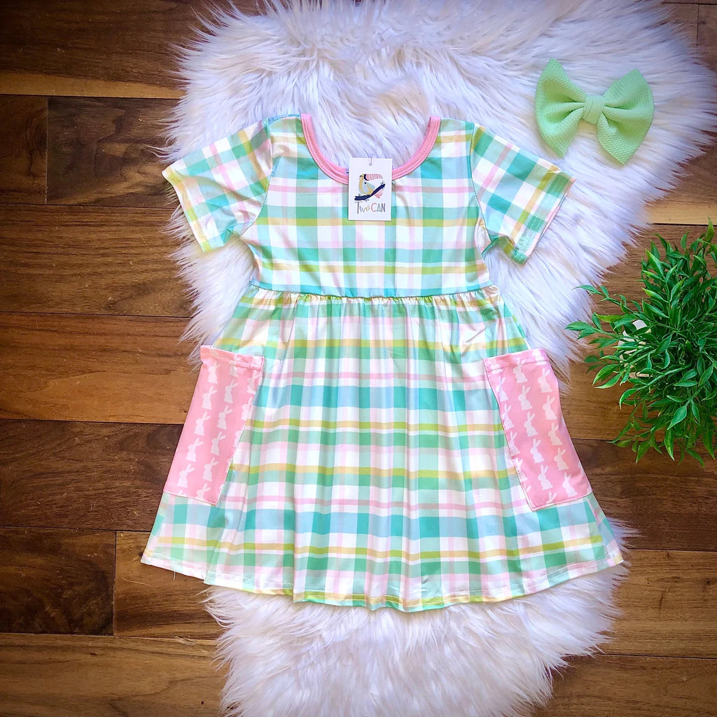 Easter Bunnies & Plaid Pocket Dress