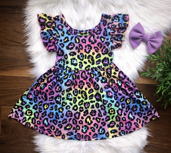 Rainbow Leopard Twirl Dress