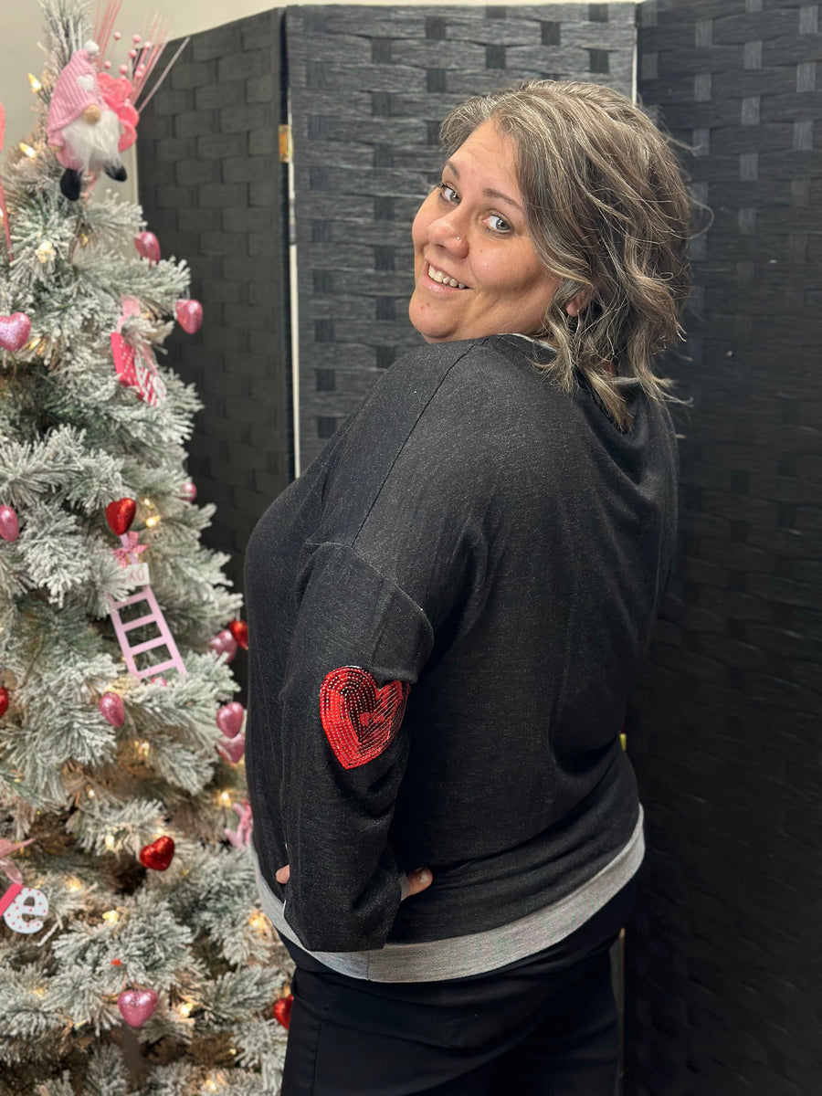 Curvy Long Sleeve Top with Elbow Sequins Detail Locke & Key Boutique