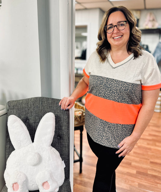 Solid Color Block and Animal Top with Stitch