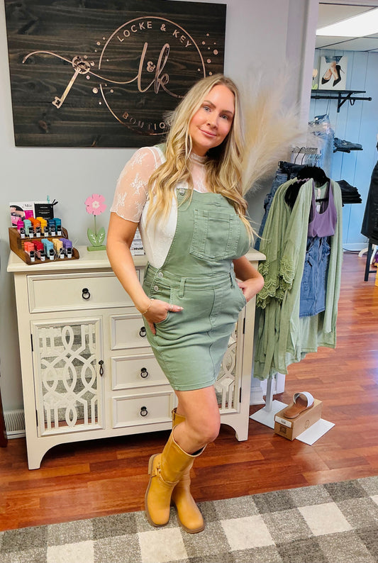 Judy Blue High Waist Garment Dyed Skirt Overall in Sage