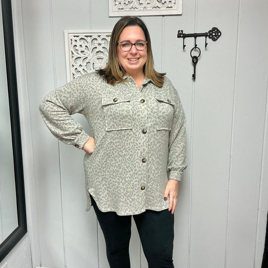 Button Down Front Pocket Animal Print Jacket
