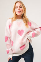 Two Tone Pink Hearts Pullover Sweater