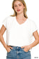 Soft Melange V-Neck Drop Shoulder Cropped Top