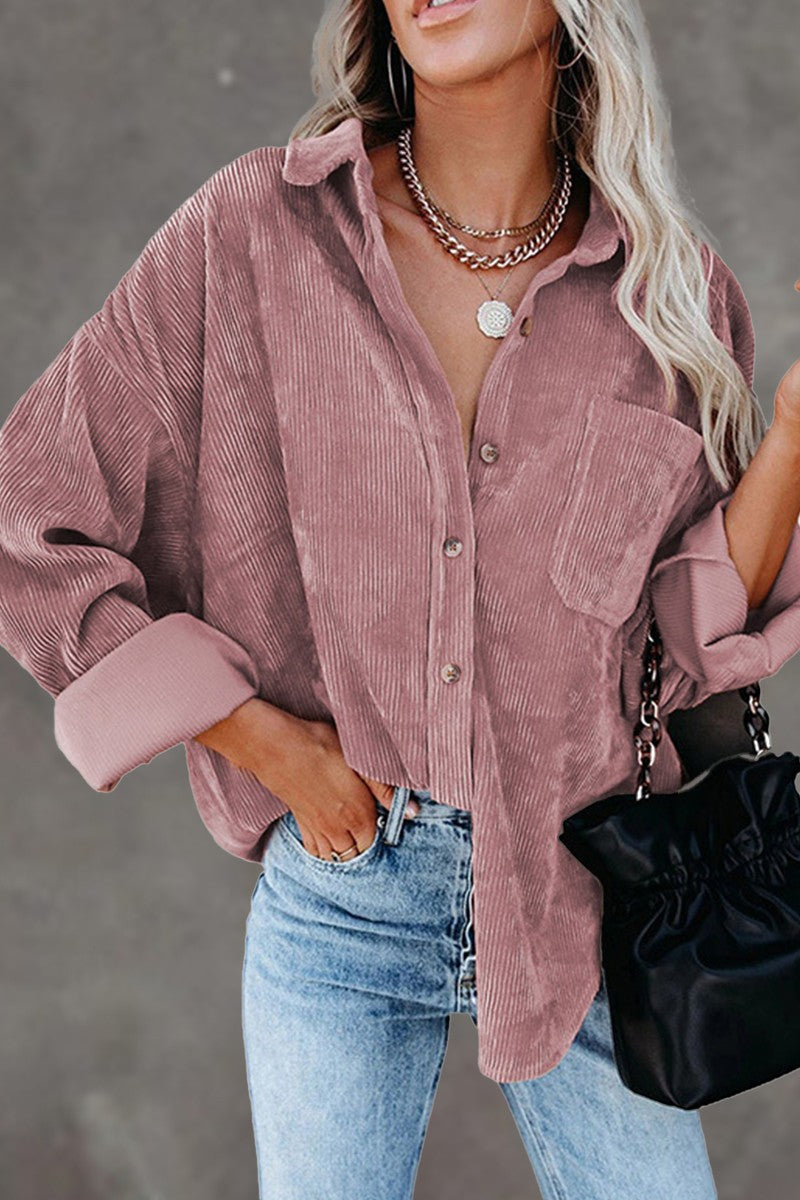 Relaxed Fit Corduroy Button Front Shacket