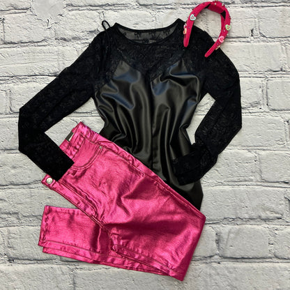 Black Mesh Bow Pattern Long Sleeve Top