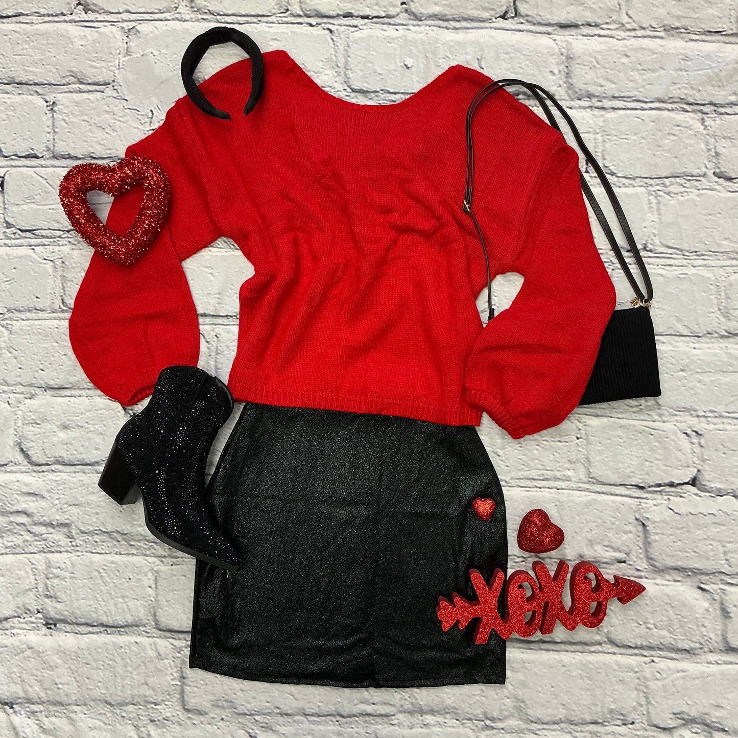 Bow Backless Crewneck Bubble Sleeve Sweater