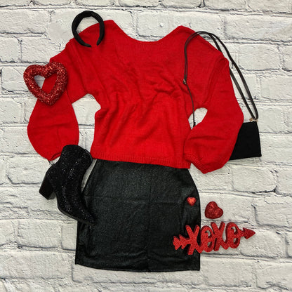 Bow Backless Crewneck Bubble Sleeve Sweater