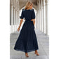 Cut Out Waist Ruffle Hem Puff Sleeves Fit Dress