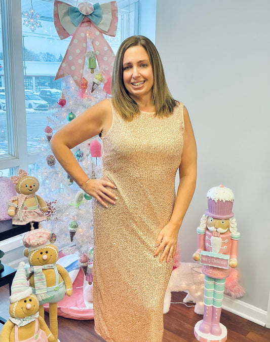 Sleeveless Round Neck Sequin Maxi Dress