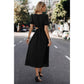 Solid Round Neck Cutout Waist A Line Midi Dress