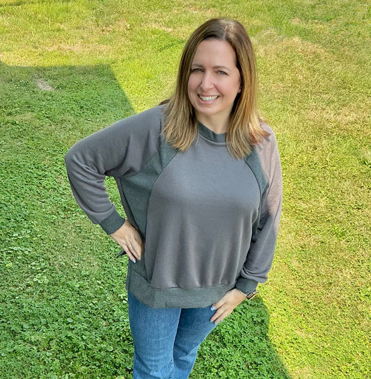 Round Neck Pullover with Contrast Rib Panels