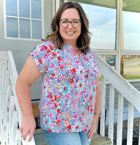 Grey Floral Lizzy Top