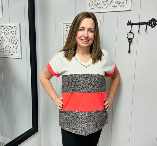 Solid Color Block and Animal Top with Stitch