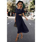 Solid Round Neck Cutout Waist A Line Midi Dress