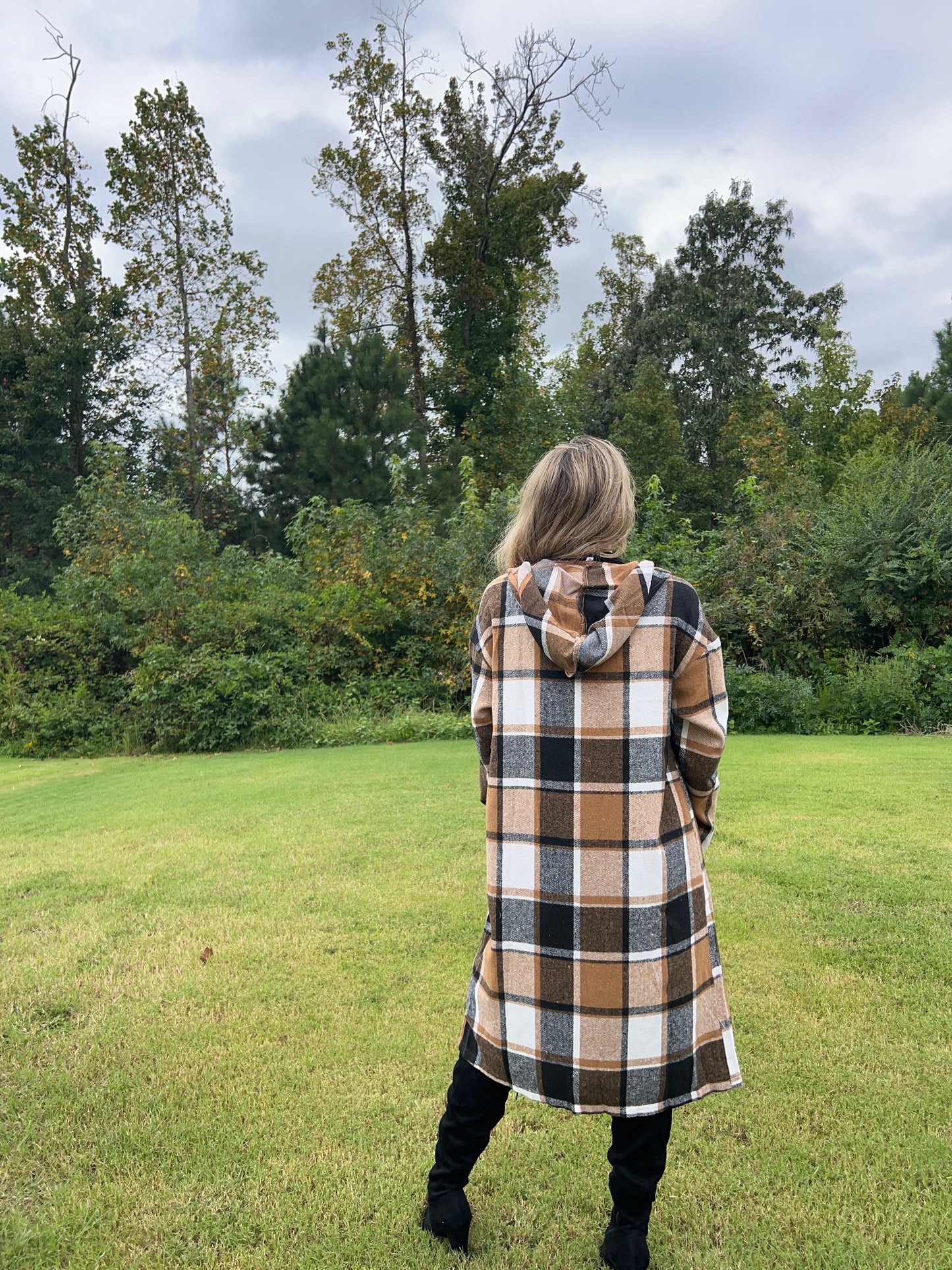 Plaid Print Button Down Lapel Collar Trendy Coat