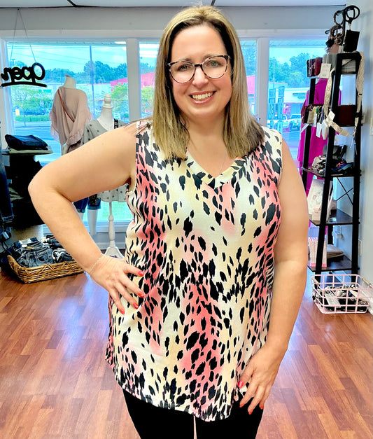 Sleeveless V Neck Leopard Top