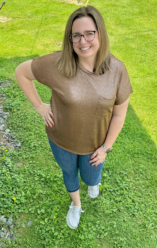 Relaxed Fit Shimmering Short Sleeve Top