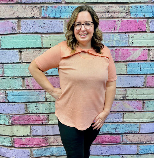 Peach Ribbed Top w/ Twist Knot