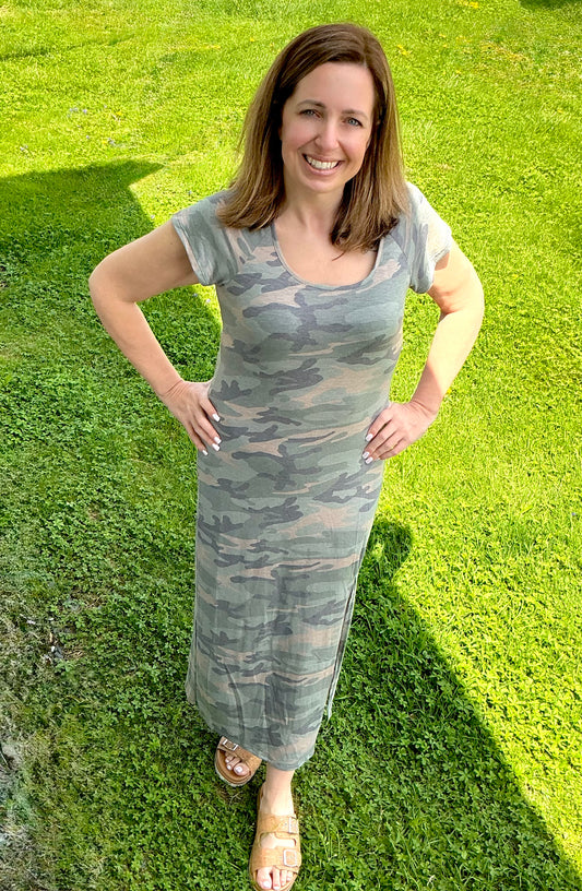 Camo Print Maxi Dress with Side Slit