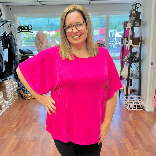 Relaxed Fit Scoop Neck Flutter Sleeve Top