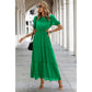Cut Out Waist Ruffle Hem Puff Sleeves Fit Dress
